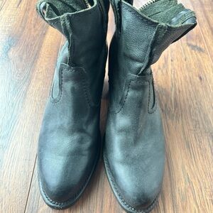 Frye Black Leather Ankle Booties with Medium Heel